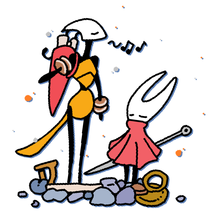2girls, bag, beamed_eighth_notes, cloak, closed_eyes, commentary, eighth_note, english_commentary