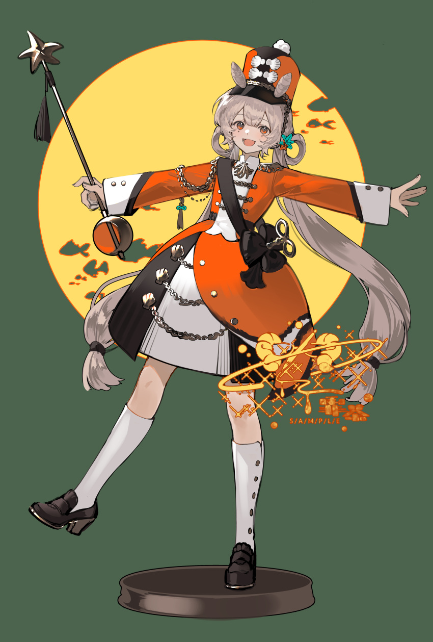 1girl, :d, absurdres, aiguillette, band_uniform, black_dress, black_sash, black_shoes