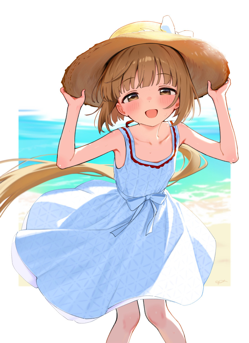 1girl, :d, absurdres, bare_arms, bare_shoulders, blunt_bangs, blush, bow
