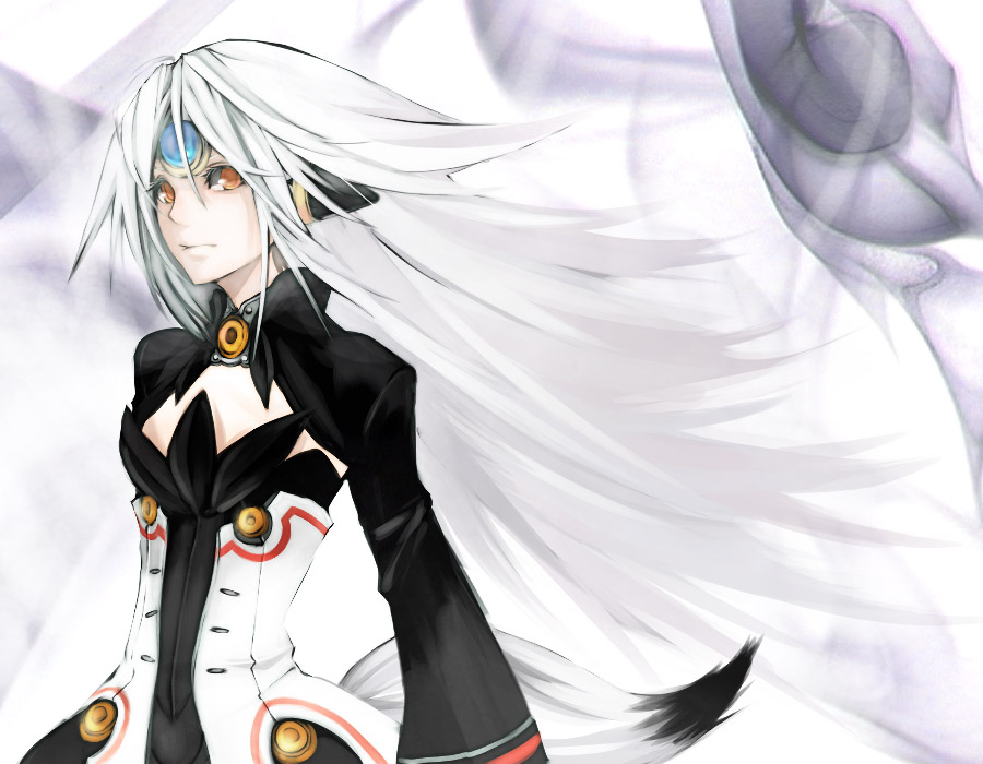 bad_id, elsword, eve, eve_(elsword), long_hair, shiroesa, silver_hair, solo, tail, white_hair, yellow_eyes
