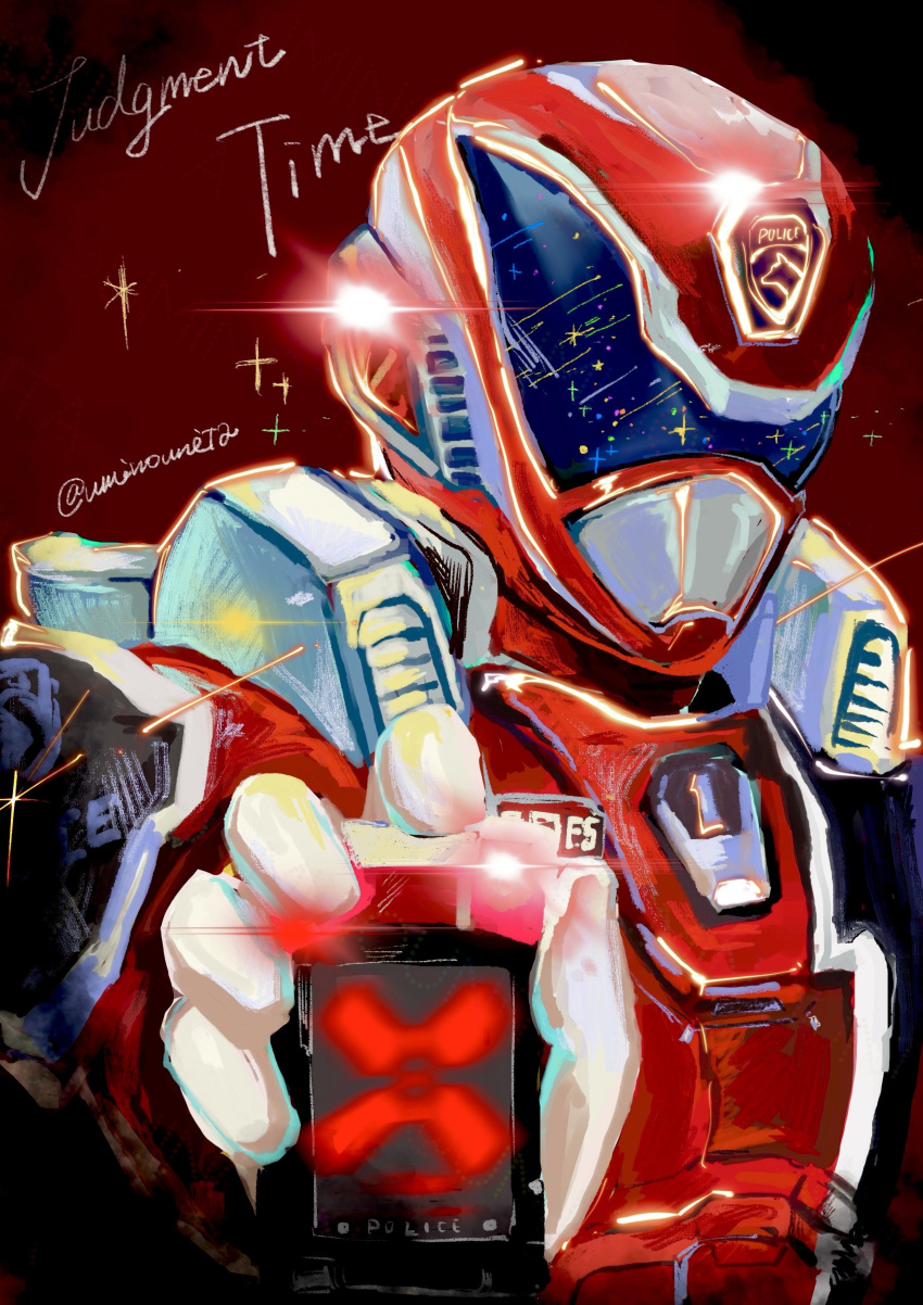 1boy, absurdres, armor, bodysuit, dekared, helmet, highres, holding
