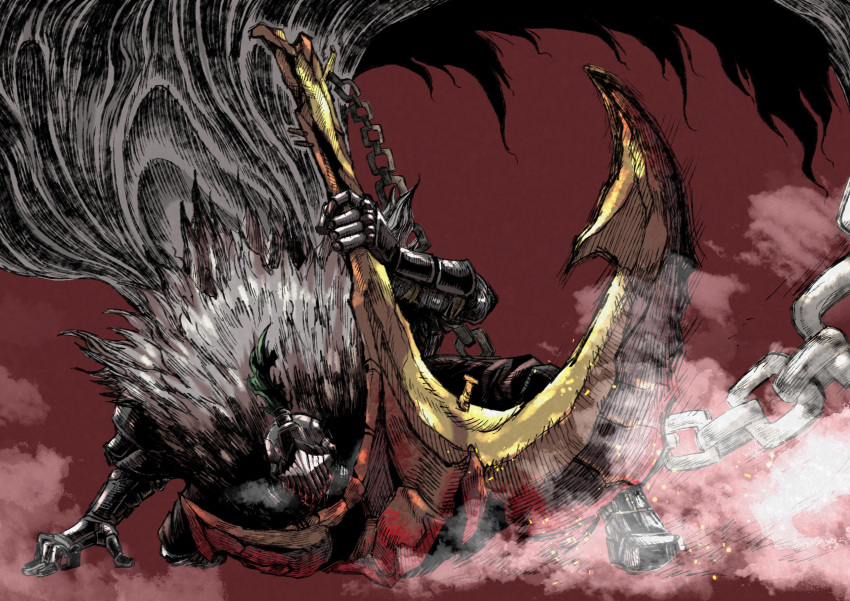 1boy, absurdres, anchor, armor, armored_boots, black_souls, blood, boots