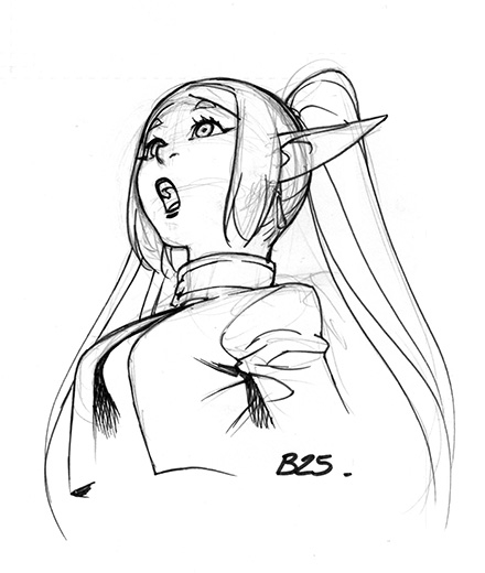 1girl, artist_name, bengal, breasts, commentary, dated, english_commentary, frieren