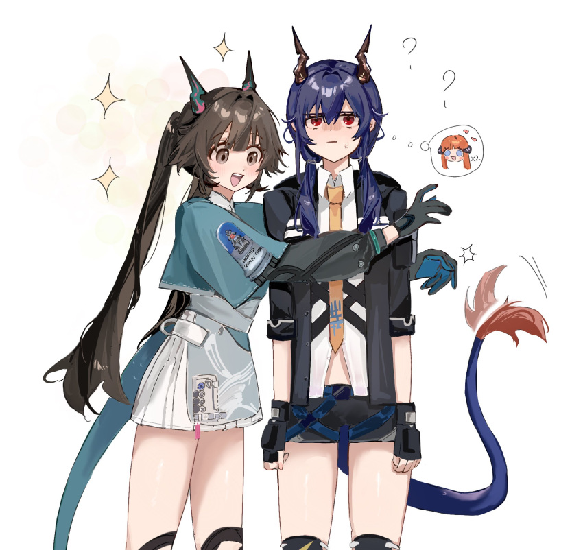 ?, ancestor_and_descendant, arknights, arknights:_endfield, bagpipe_(arknights), black_gloves, black_hair, black_shorts