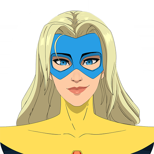 blonde_blazer, blonde_hair, blue_eyes, blue_mask, cape, chest_jewel, dispatch, domino_mask