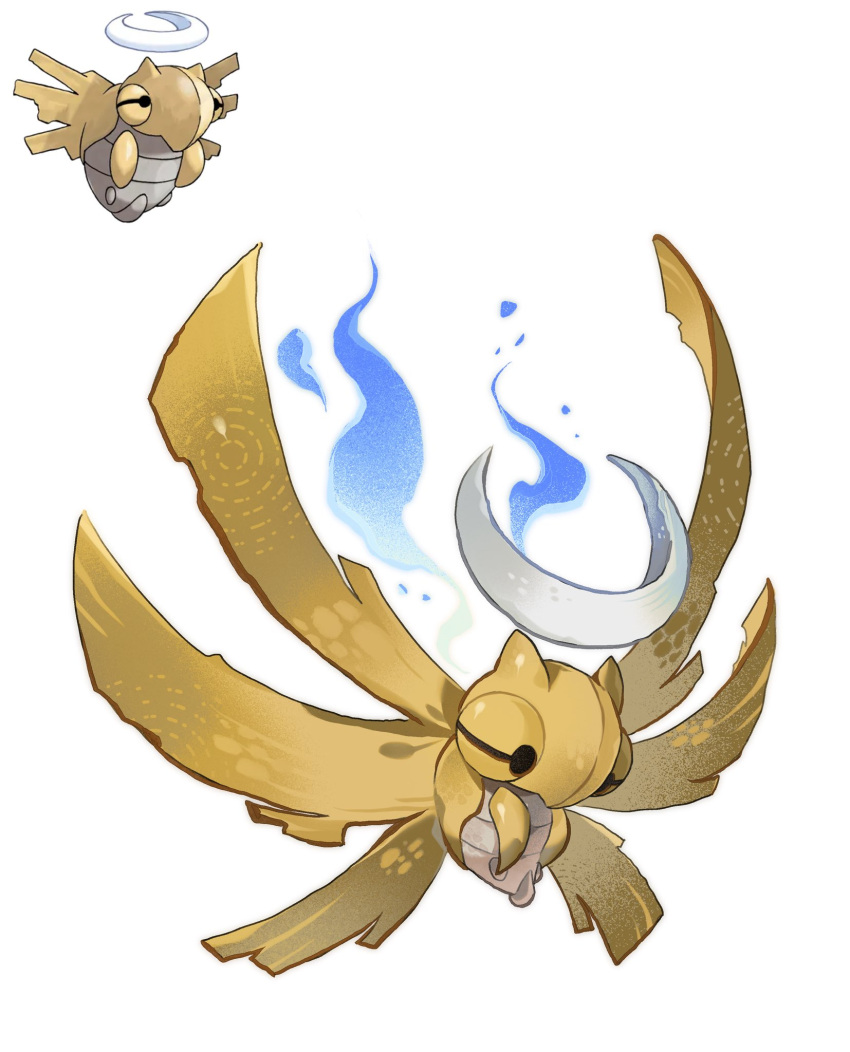 animal_focus, bairizuomeng, blue_fire, bug, commentary, crescent_halo, fire, floating