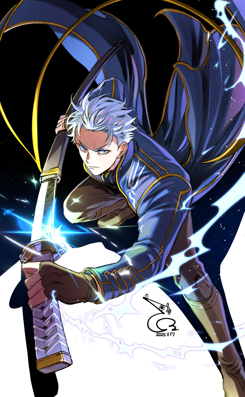 1boy, absurdres, baehee5502, blue_coat, blue_eyes, closed_mouth, coat, commentary_request