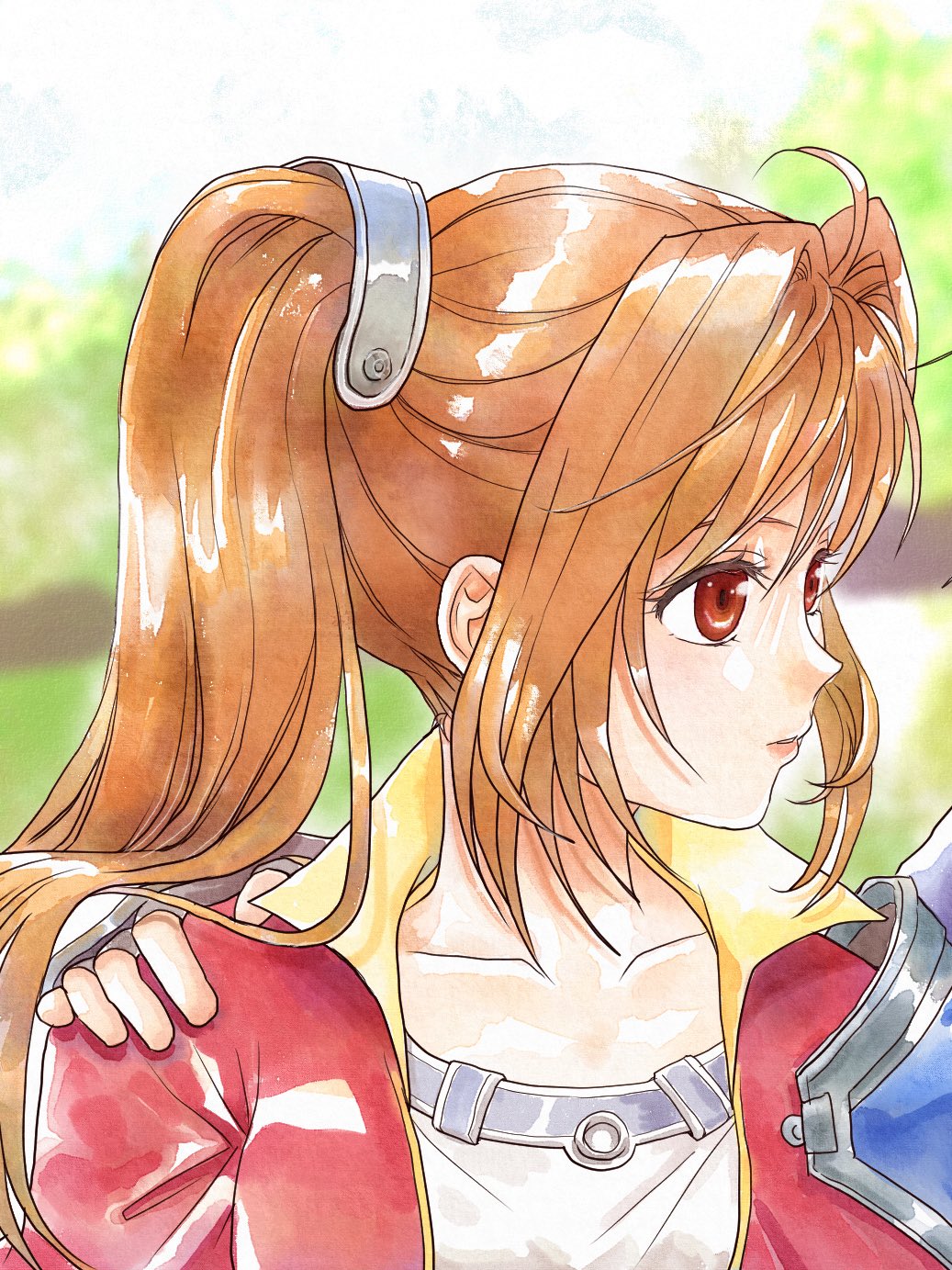 1girl, ahoge, antenna_hair, armor, brown_hair, close-up, closed_mouth, collarbone