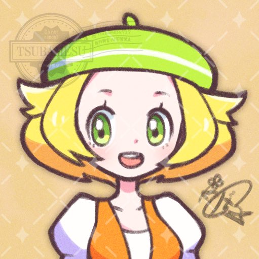 1girl, :d, beret, bianca_(pokemon), blonde_hair, commentary_request, green_eyes, green_hat, hat, looking_at_viewer, open_mouth, pokemon, pokemon_bw, puffy_sleeves, short_hair, smile, solo, teeth, tsubamesu727, upper_body, upper_teeth_only