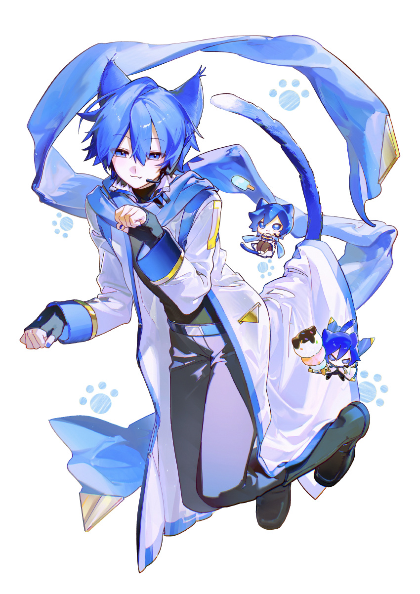 1boy, :3, absurdres, animal_ears, belt, black_boots, black_gloves, black_pants