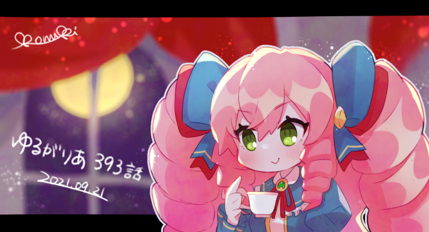 1girl, big_hair, blue_dress, blurry, blurry_background, blush, bow, catherine_(dragalia_lost)