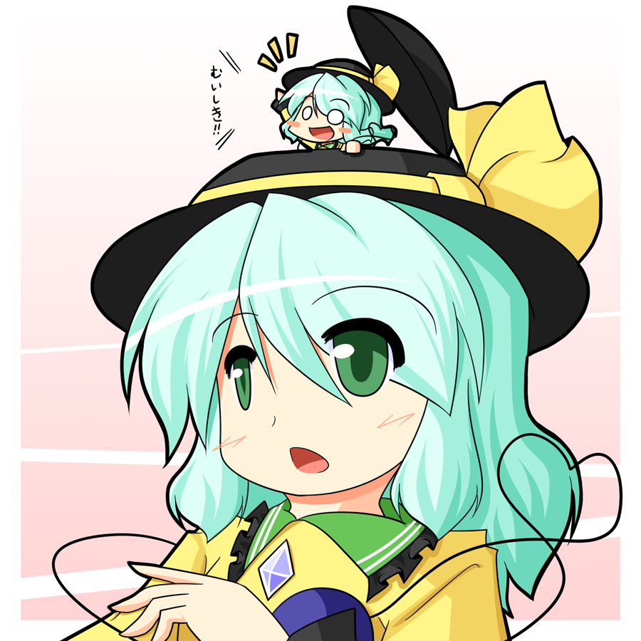 2girls, :d, :o, blush_stickers, bow, chibi, dual_persona, duel_persona