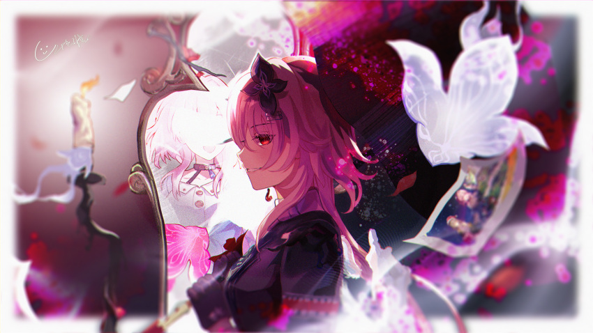 2girls, absurdres, breasts, buttons, candle, choker, commentary_request, evernight_(honkai:_star_rail)