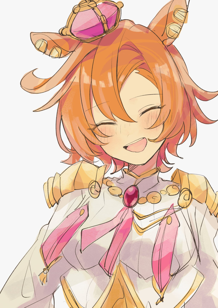 1girl, amano_(amano_miko), animal_ears, blush, chest_jewel, closed_eyes, crown, hair_between_eyes