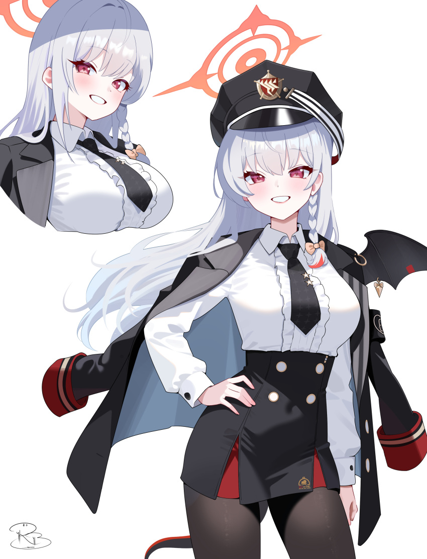 1girl, absurdres, black_wings, blue_archive, blush, braid, breasts, cowboy_shot