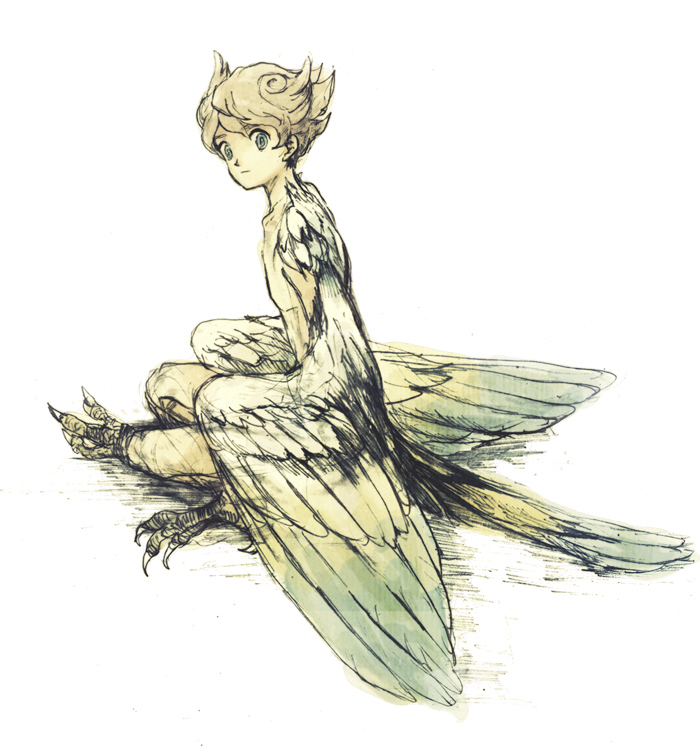 blue_eyes, brown_hair, harpy, inazuma_eleven, inazuma_eleven_(series), inazuma_eleven_go, keshizumi, male, matsukaze_tenma, monster_boy, short_hair, solo, wings