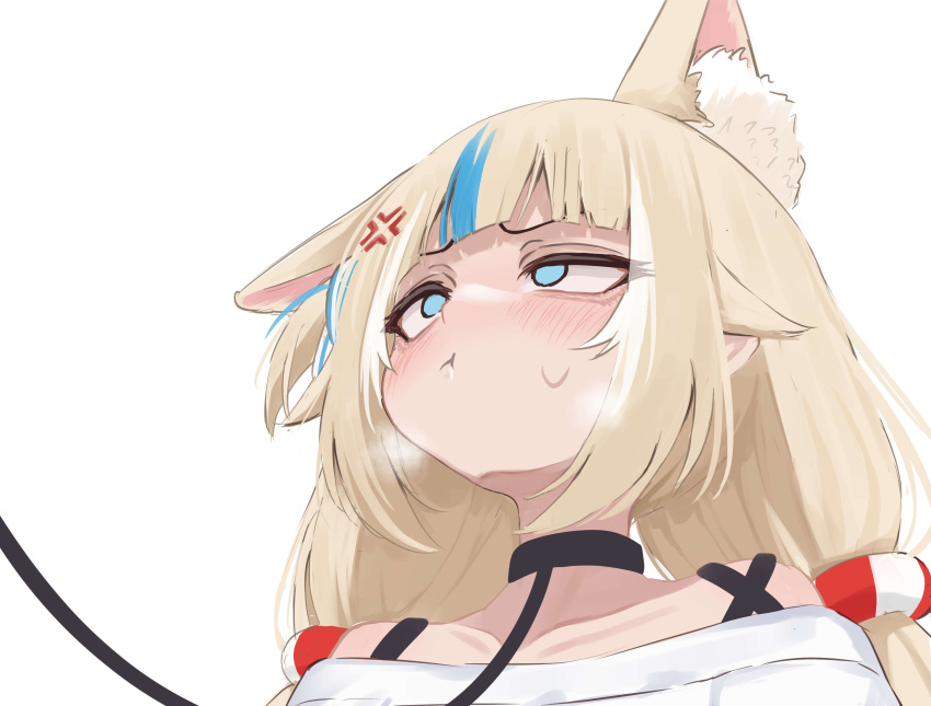 absurdres, animal_ear_fluff, animal_ears, bare_shoulders, black_collar, blonde_hair, blue_eyes, blue_hair