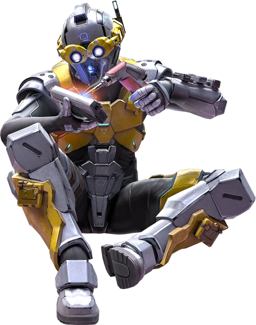 1boy, armor, blue_eyes, boots, galactic_federation_trooper, goggles, gun, handgun