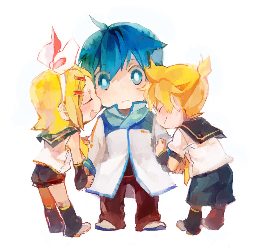 8'108, 8'108, blonde_hair, blue_hair, chibi, hair_ornament, hair_ribbon, hairclip