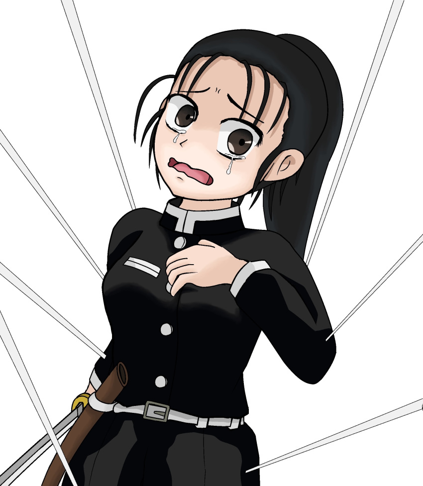 1girl, 2022, artist_request, black_hair, crying, crying_with_eyes_open, cute, demon_slayer_uniform