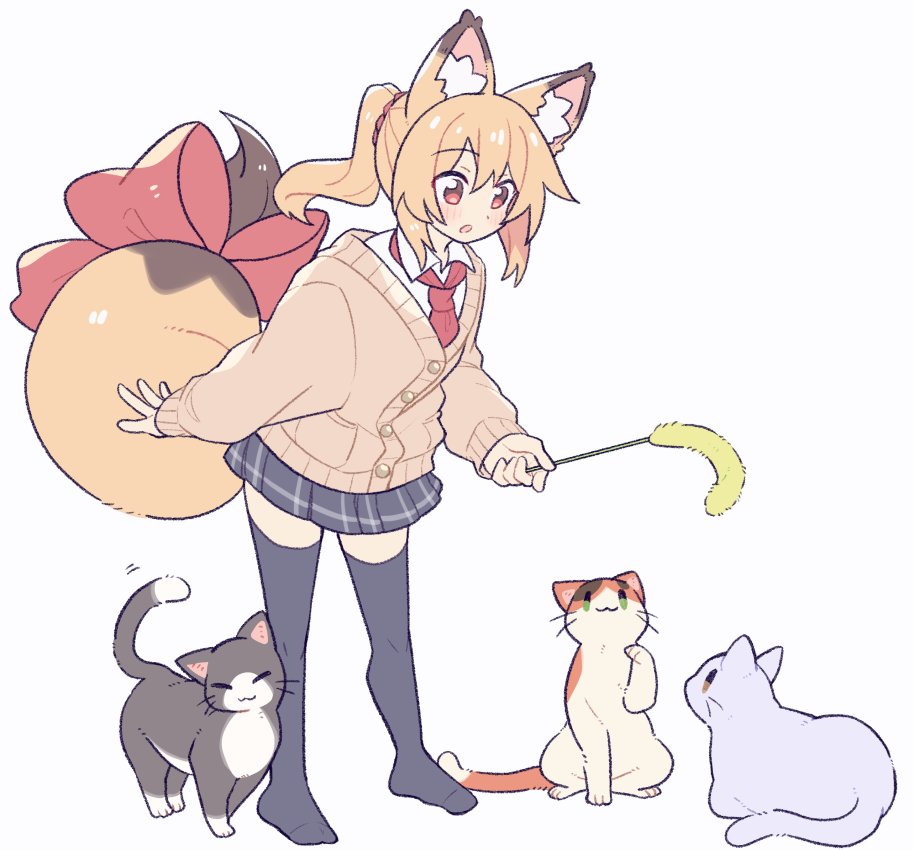 1girl, :3, :o, animal, animal_ear_fluff, animal_ears, black_cat, black_skirt