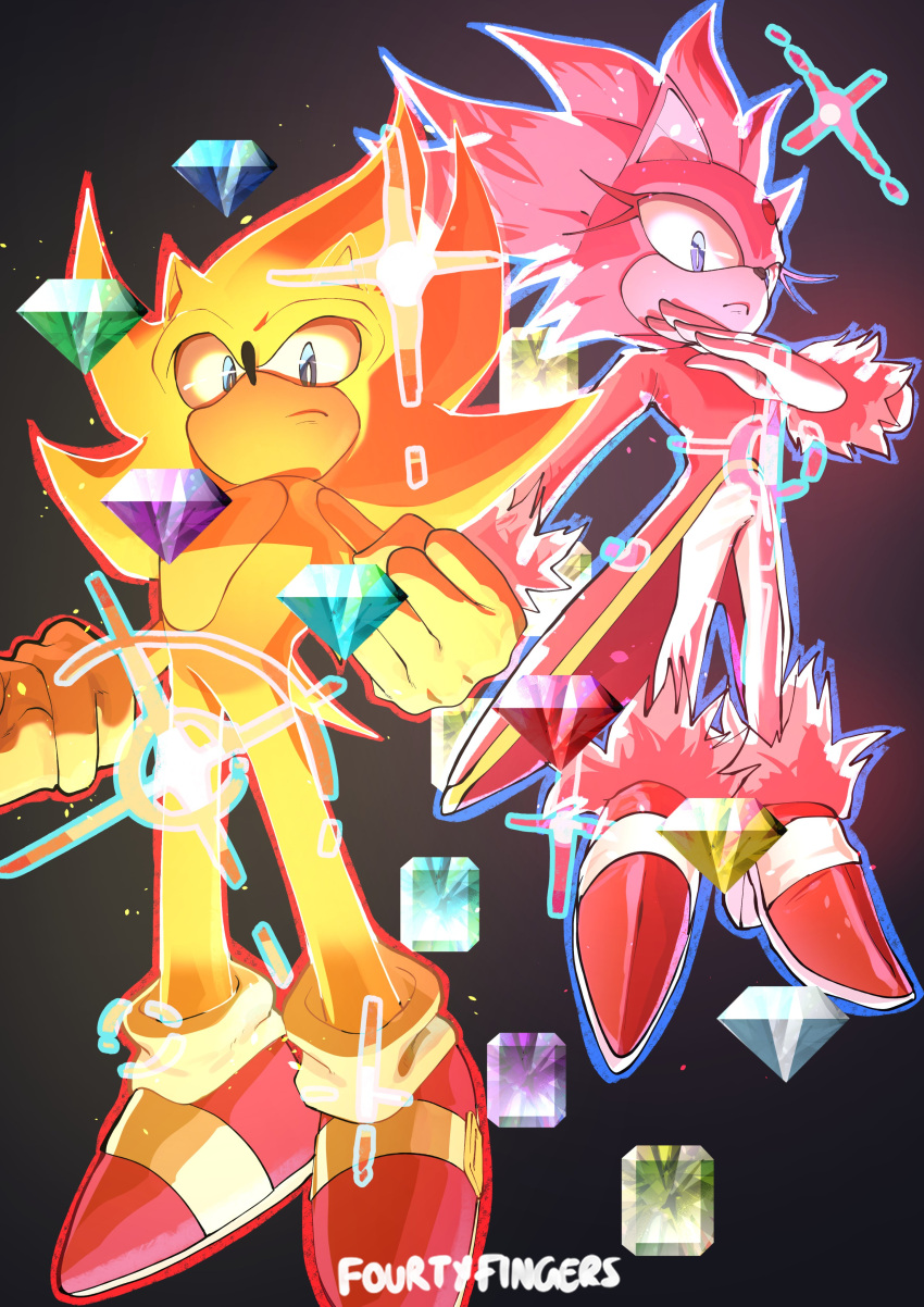 1boy, 1girl, absurdres, alternate_form, animal_ears, aura, blaze_the_cat, blue_eyes