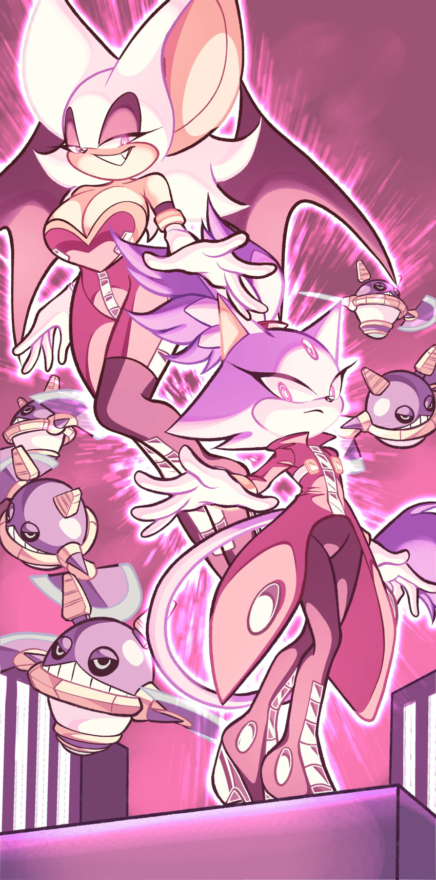 2girls, absurdres, alternate_costume, aura, bat_wings, blaze_the_cat, breasts, cat_girl