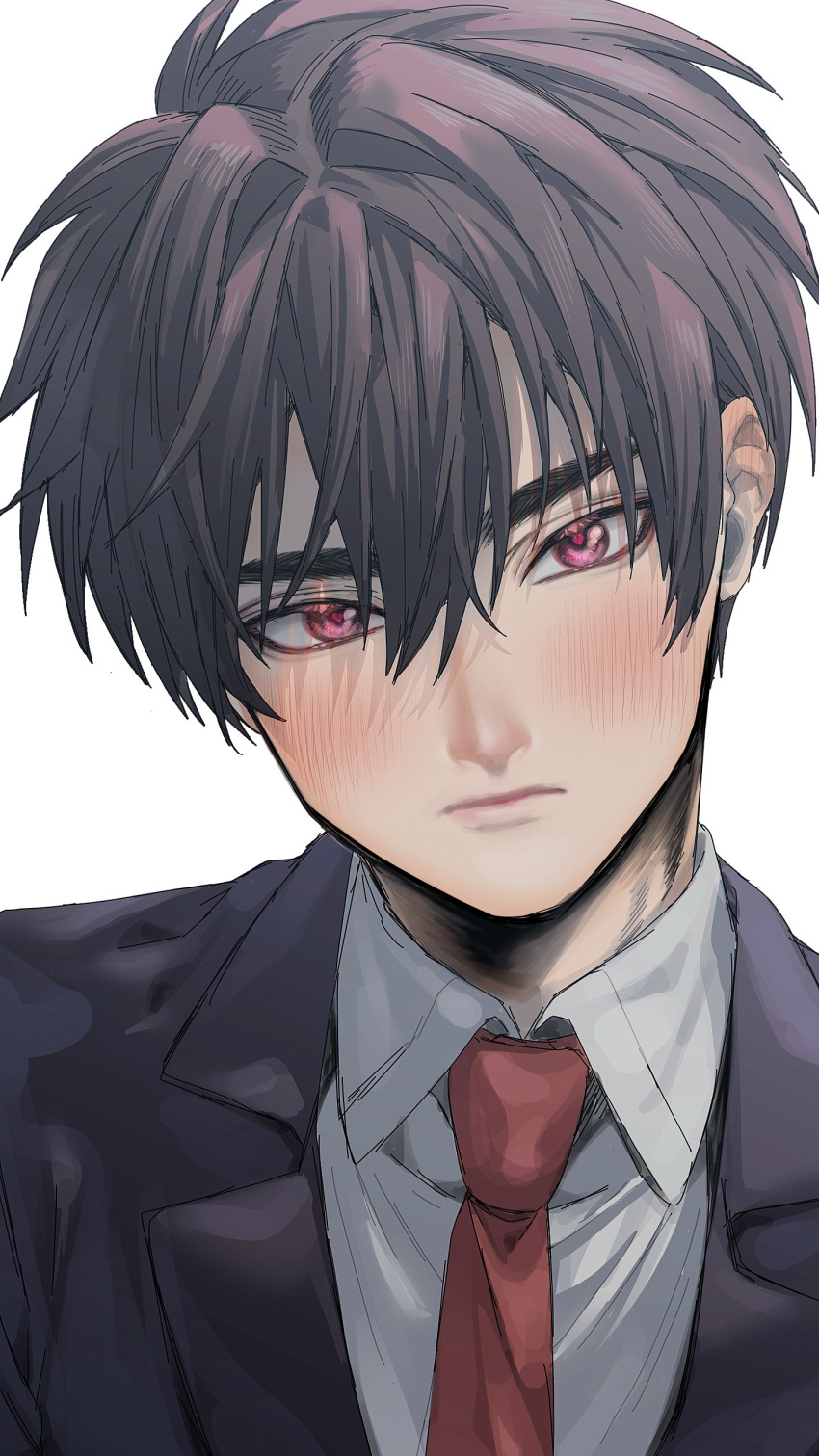 1boy, absurdres, aijou_rentarou, blazer, blush, brown_hair, closed_mouth, collared_shirt