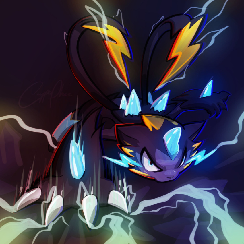 animal_ears, black_fur, blue_eyes, blue_fur, body_fur, cat, claws, cuppaphee