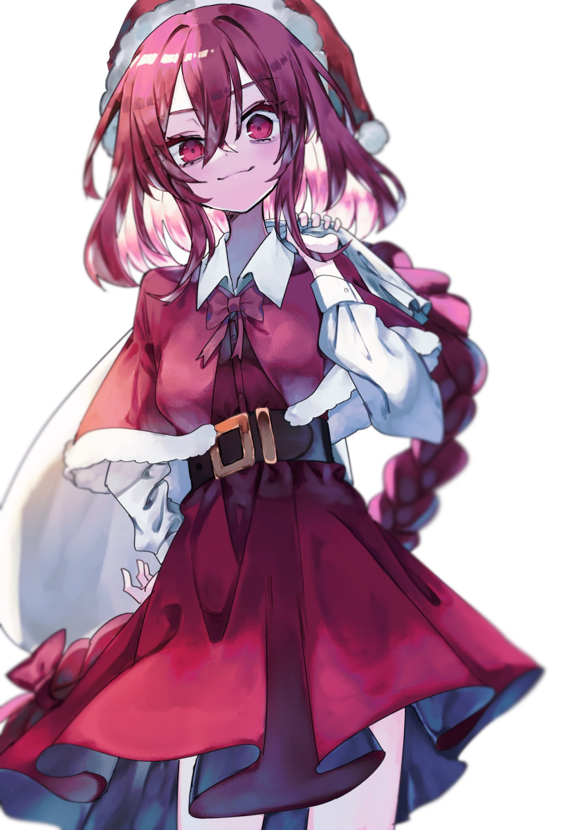1girl, :3, belt, blush, bow, bowtie, brown_belt, capelet