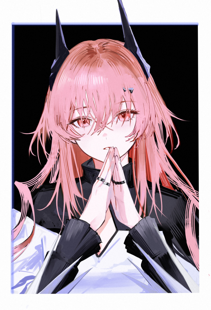 1girl, 1other, arknights, black_dress, black_horns, cleavage_cutout, clothing_cutout, demon_horns