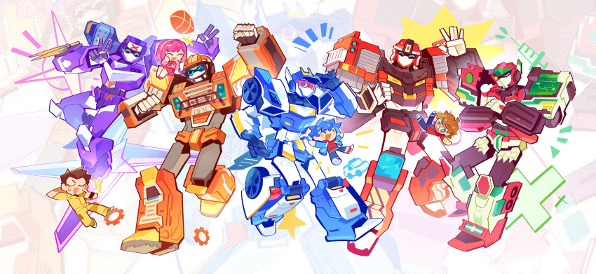 1girl, 6+boys, absurdres, american_football_(object), anna_(metal_cardbot), arm_up, ball, blue_cop