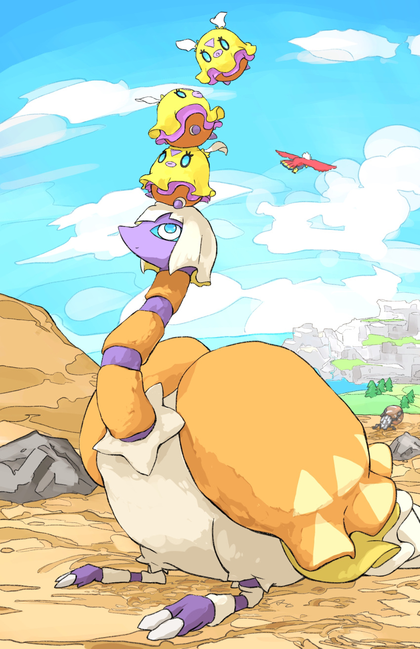 animal_focus, aomon_(yuuji7604), aqua_pupils, aqua_sclera, blue_sky, braviary, closed_mouth, clouds