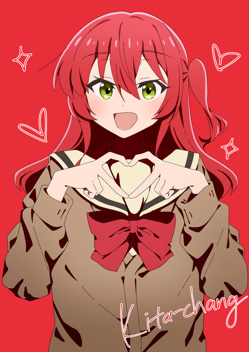 1girl, absurdres, bocchi_the_rock!, bow, bowtie, brown_cardigan, brown_sailor_collar, cardigan