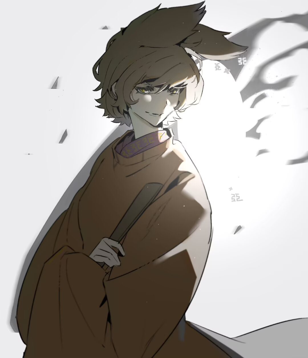 1girl, alternate_costume, bags_under_eyes, black_kimono, blonde_hair, closed_mouth, cowboy_shot, crossed_arms
