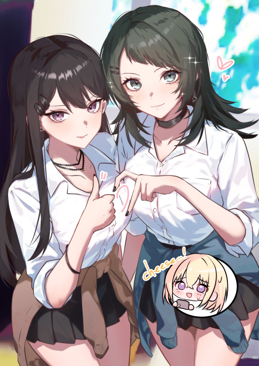 3girls, animal_ears, bang_dream!, bang_dream!_it's_mygo!!!!!, black_choker, black_hair, black_nails, black_skirt