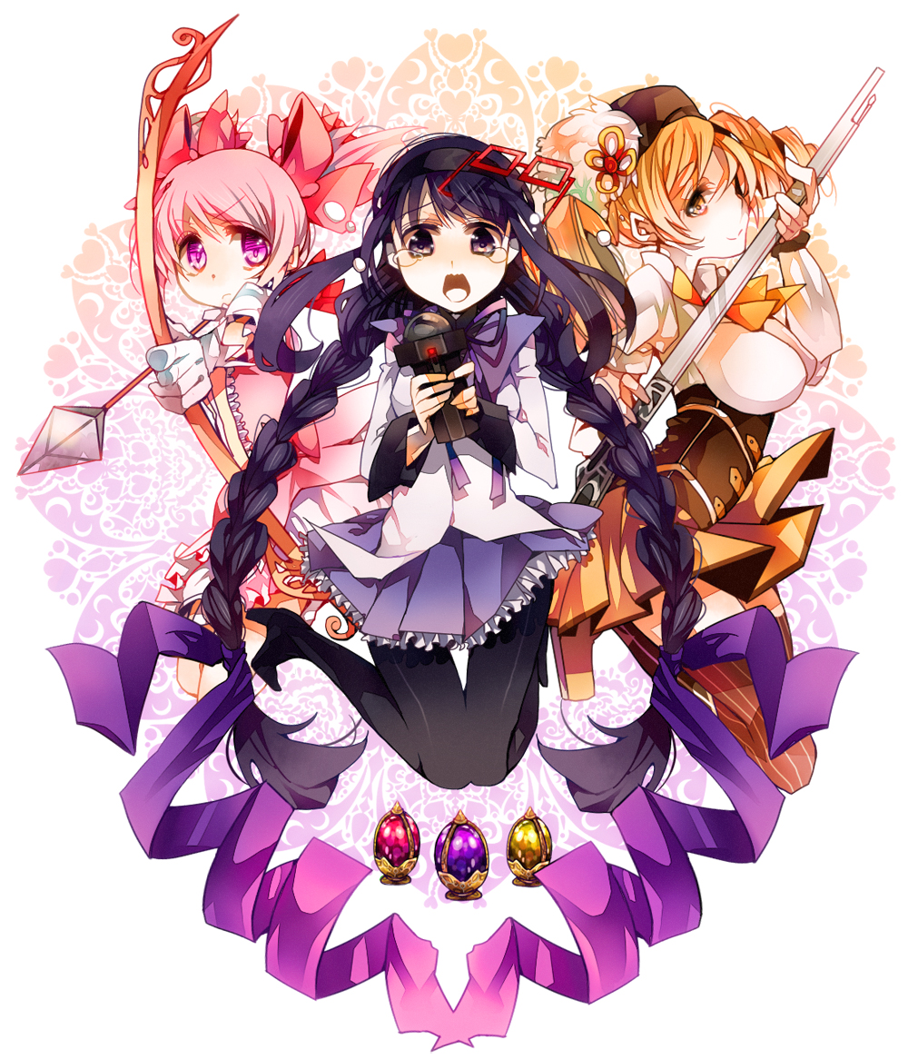 :o, akemi_homura, alternate_hairstyle, bad_id, beret, black_eyes, black_hair, black_legwear