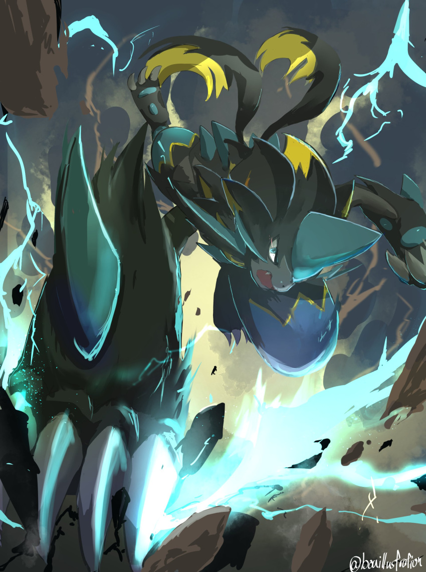 absurdres, animal_ears, black_fur, blue_eyes, blue_fur, bo_(bouillustration), body_fur, claws