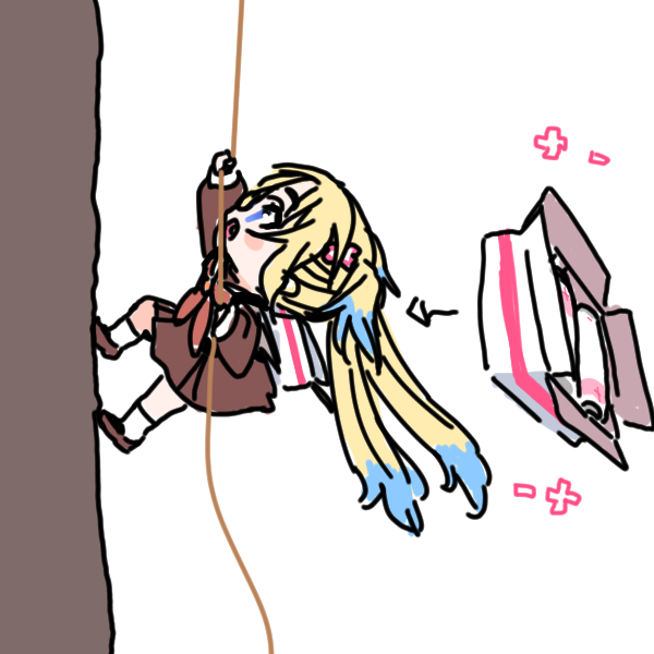 1girl, arrow_(symbol), battery, blonde_hair, blue_eyes, blue_hair, blush_stickers, box