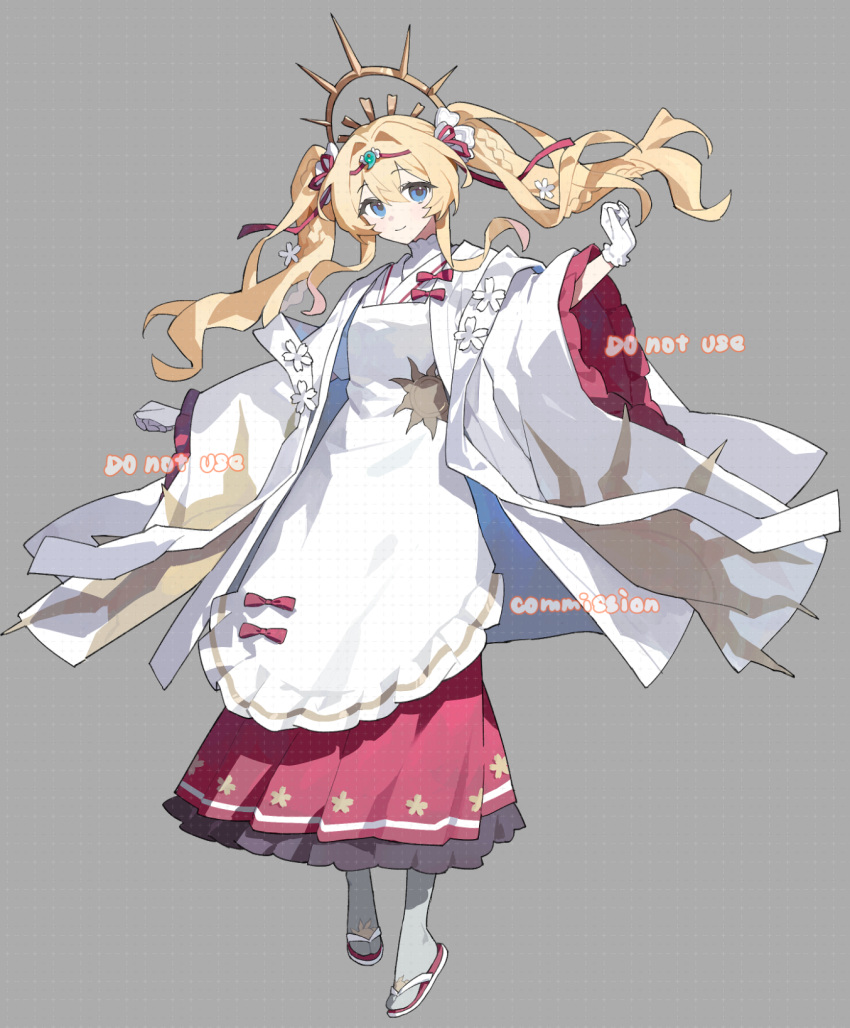 1girl, ame_ame, apron, blonde_hair, blue_eyes, closed_mouth, commission, double-parted_bangs