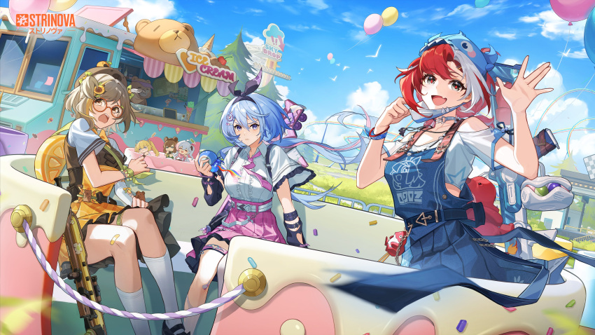 6+girls, :d, absurdres, animal, balloon, bandaid, bandaid_on_leg, bear