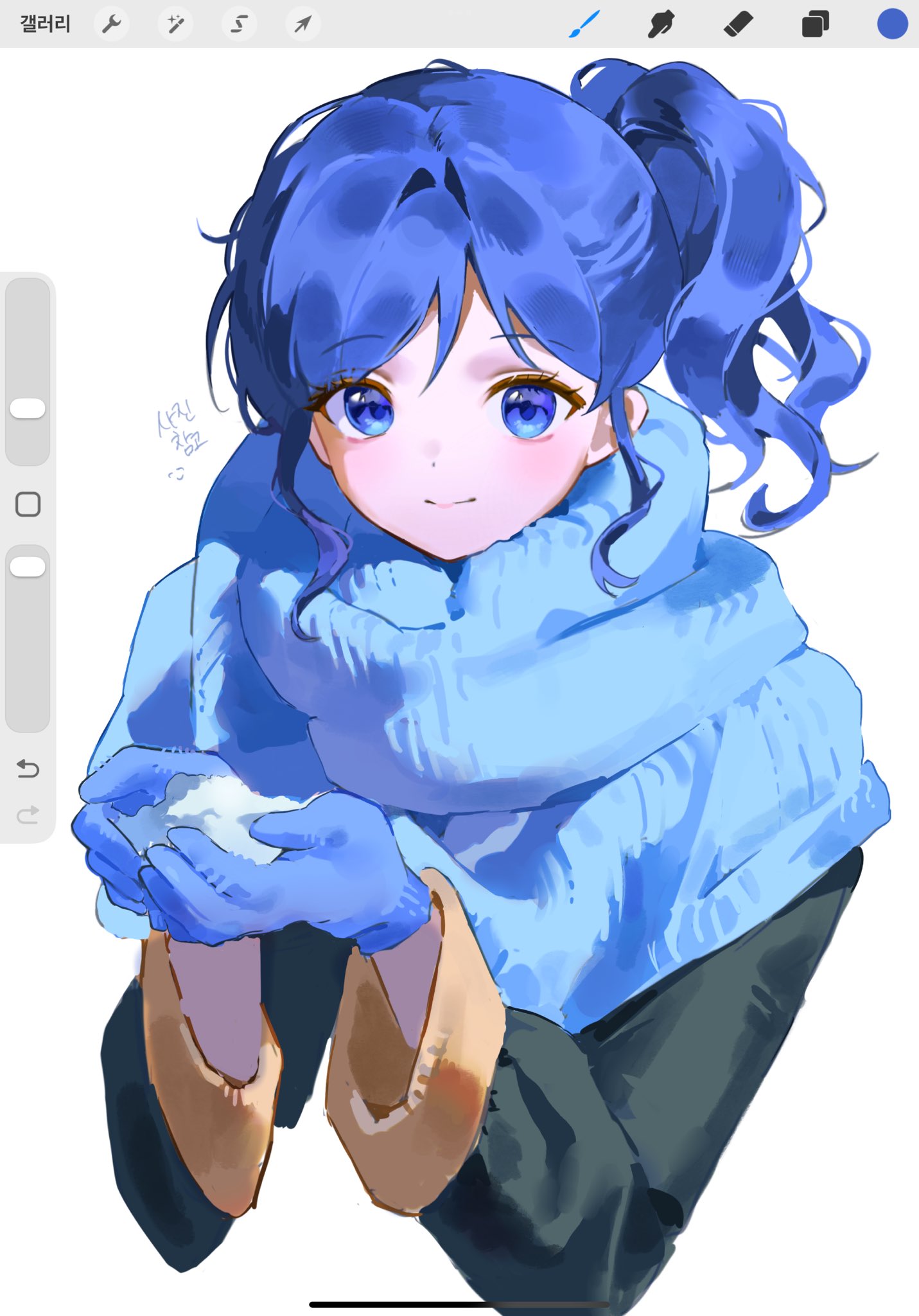 1girl, aeri_(aerikatsu), aikatsu!, aikatsu!_(series), art_program_in_frame, blue_eyes, blue_gloves, blue_hair