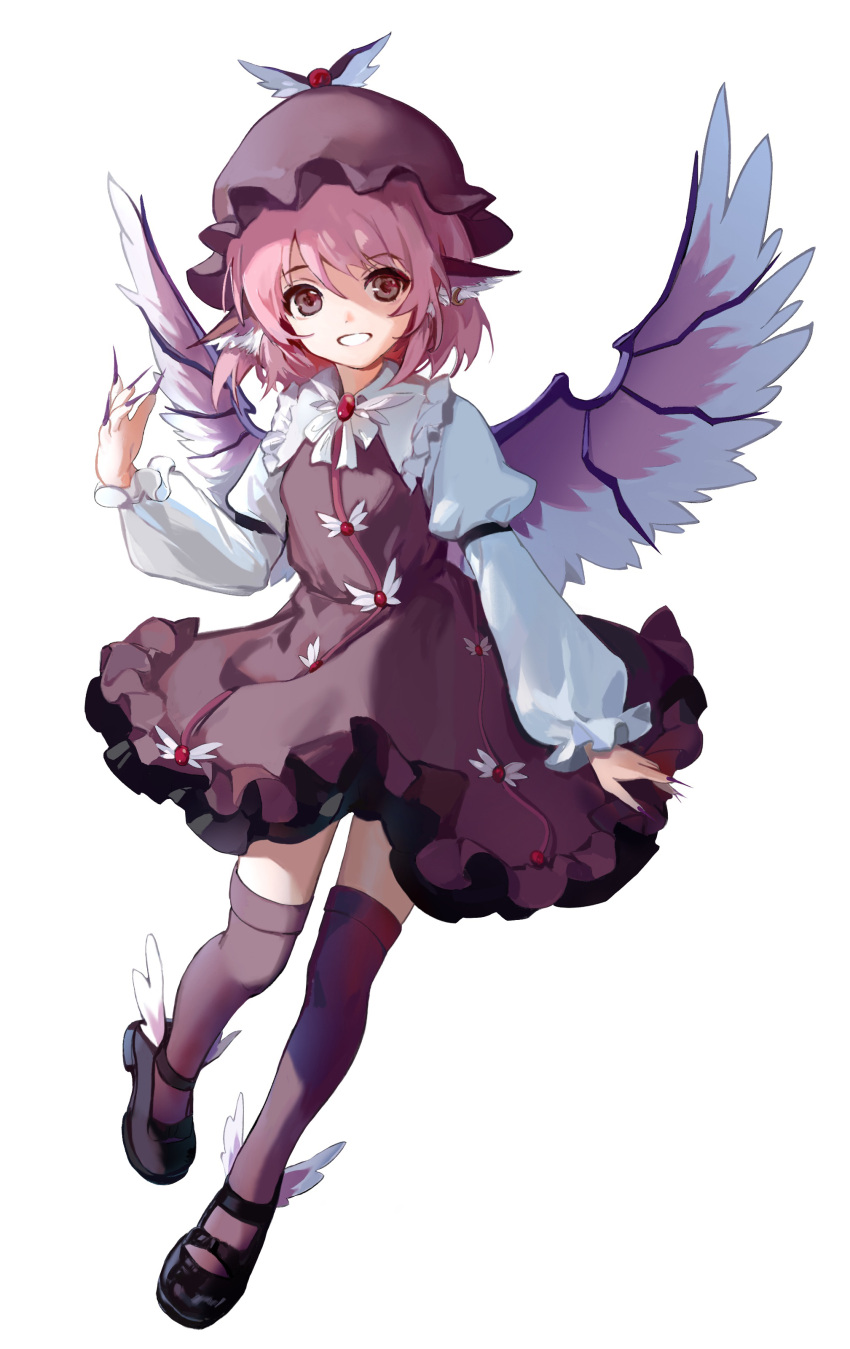 1girl, absurdres, aliaos, animal_earrings, ankle_wings, bird_girl, bird_wings, black_shoes