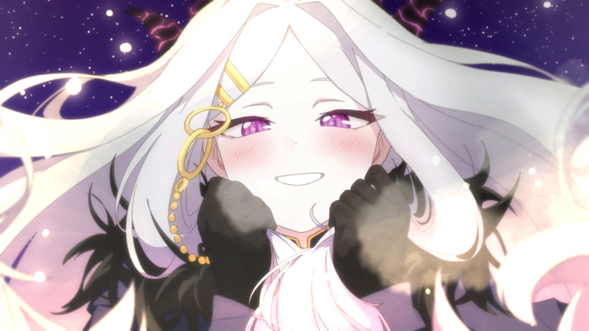 1girl, black_gloves, blue_archive, blush, demon_girl, demon_horns, dro_(eveveb_414), gloves