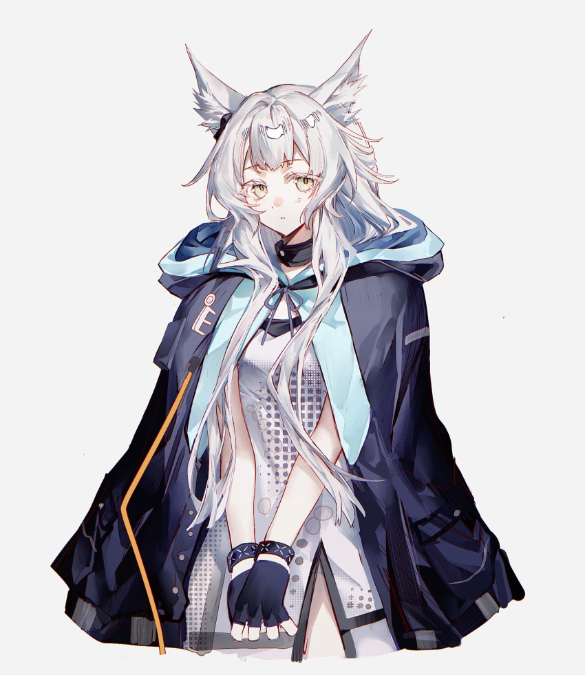 1girl, animal_ears, arknights, bochishiraita, cat_ears, cat_girl, dress, fingerless_gloves