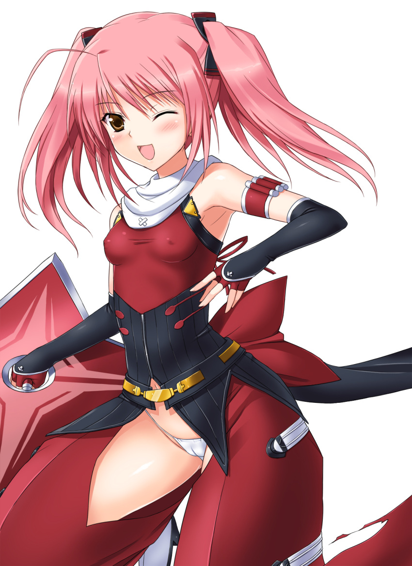 choukou_sennin_haruka, detached_sleeves, erect_nipples, fingerless_gloves, gloves, highres, open_mouth, panties