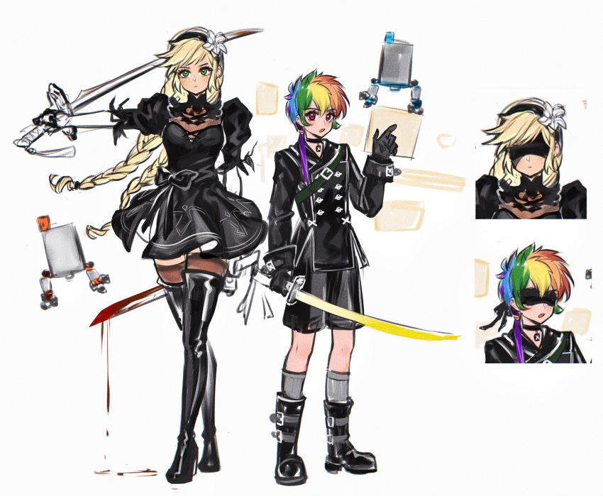 2b_(nier:automata), 2b_(nier:automata)_(cosplay), 9s_(nier:automata), 9s_(nier:automata)_(cosplay), :o, applejack, applejack_(equestria_girls), arm_at_side
