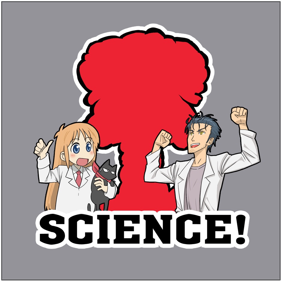child, crossover, explosion, hakase_(nichijou), nichijou, nuclear, okabe_rintarou, professor_shinonome