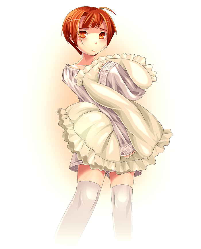 1boy, ahoge, ahoisy, androgynous, commentary_request, feet_out_of_frame, holding, holding_pillow