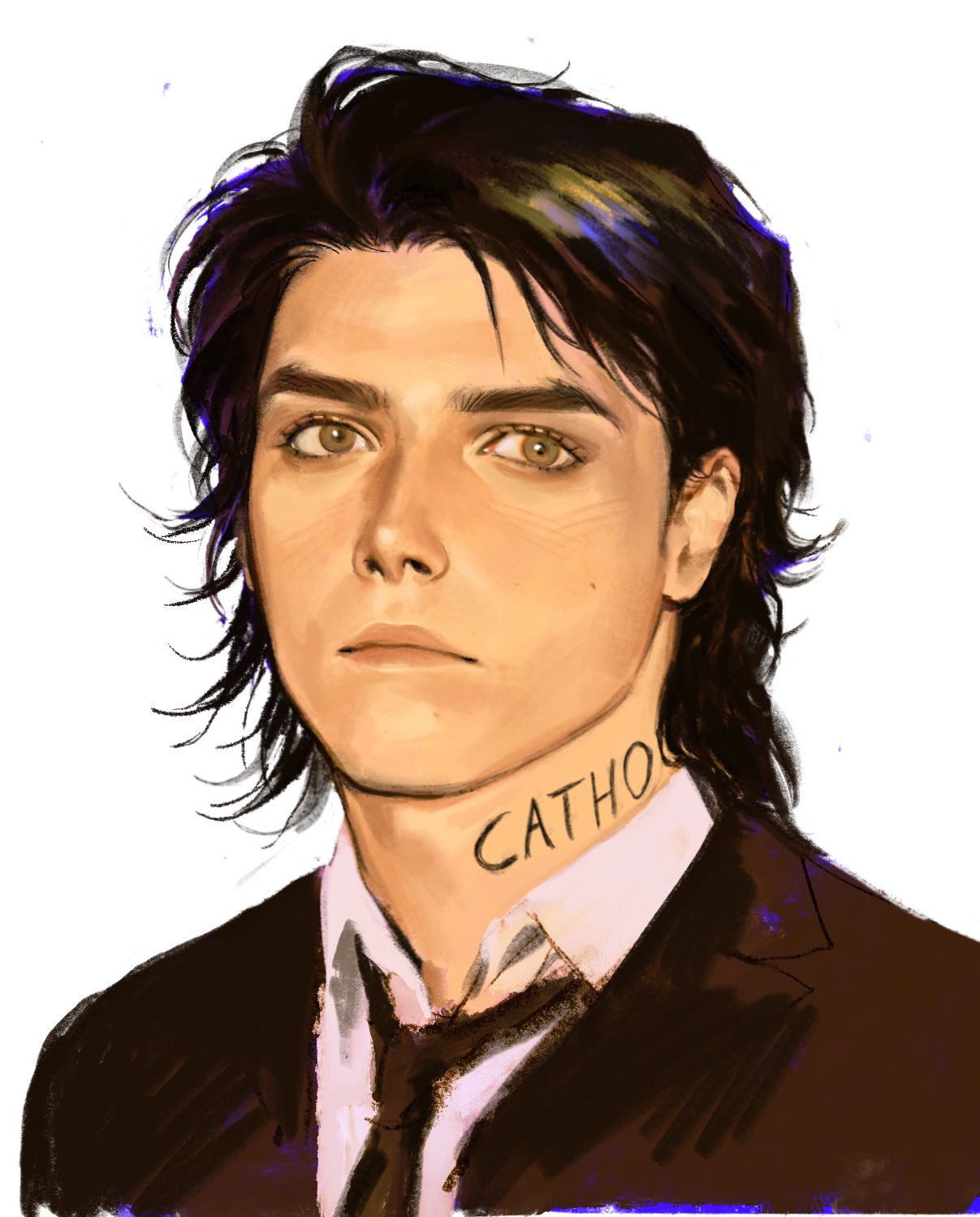 1boy, black_hair, black_jacket, black_necktie, blazer, closed_mouth, collared_shirt, forked_eyebrows